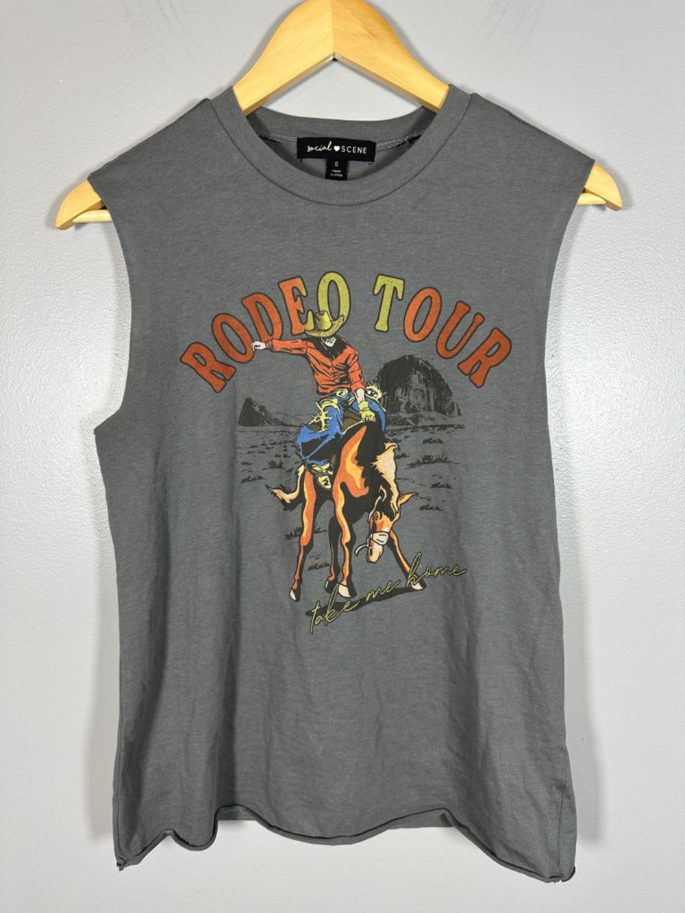 Social Scene Rodeo Tour Graphic Tee With Bling Fringe Cutout Back Detail Small
